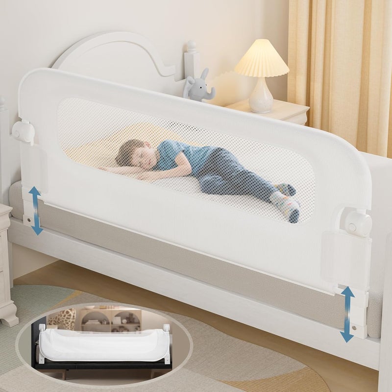 NUTIKAS Baby Bed Rail Guard for Toddlers - 70" Toddler Bed Rails for Twin, Full, Queen, King Bunk Size Bed Swing Down Bedrail Extral Tall Child Safety Side Railing Guards for Kids White - Image 1